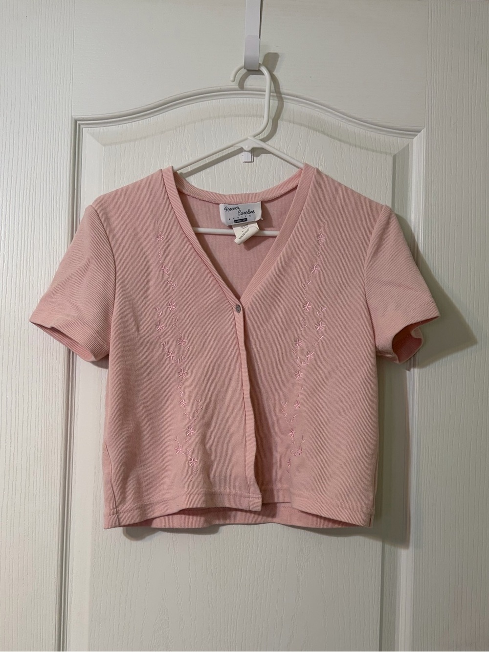 Vintage Pink Short-Sleeve Embroidered Cardigan